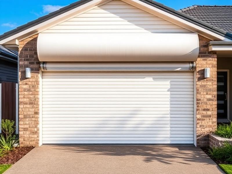 Roller garage door rolling up into drum